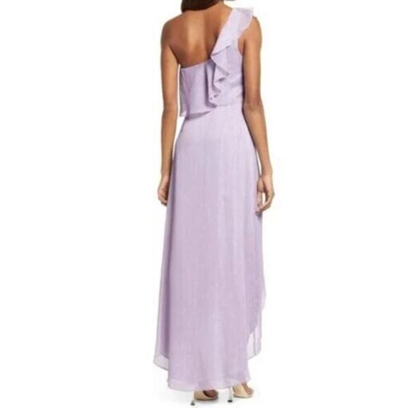 WAYF Womens Demi One-Shoulder Ruffle Dress In Dusty Lavender Shimmer Medium $148 - Picture 2 of 5